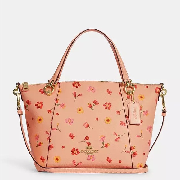 Coach Pink Floral Tote Bag with Gold Accents - Picture 1 of 6